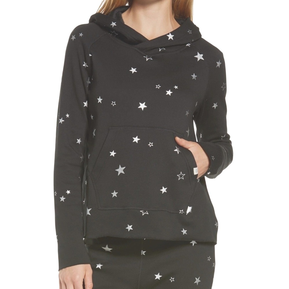 UGG Pilar Print Hoodie Women XL Black Silver Star Fleece Pullover Celestial Warm